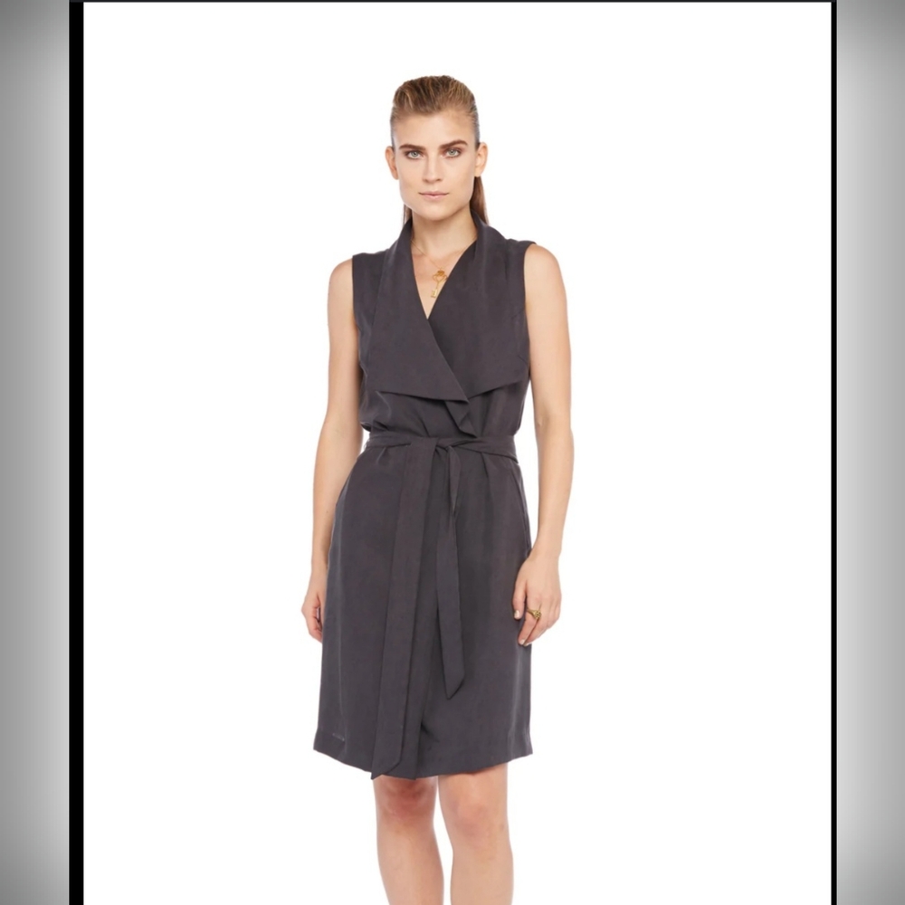 SANDRA DARREN Black Ruffled Gray Double- Breasted Blazer Midi Dress Size 10